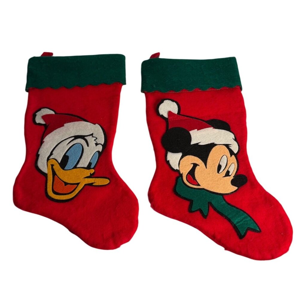 VTG Disney Holiday Mickey Donald Christmas Stockings Set Embroidered Felt‎ Decor